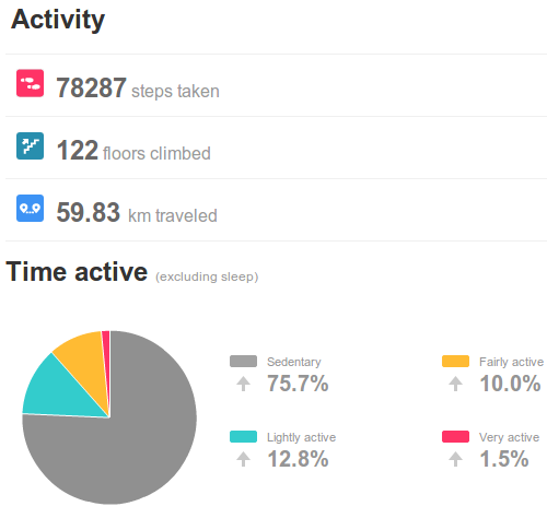physical activity activity as recorded on fitbit for 16 - 19 April